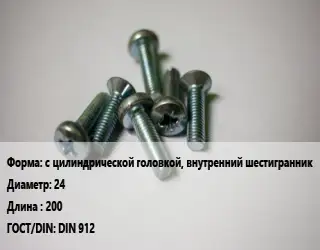 Винт с цилиндрической головкой, внутренний шестигранник 24х200 DIN 912